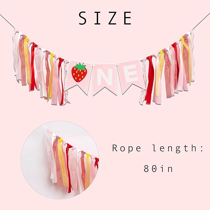 Strawberry First Birthday High Chair Banner - Berry Themed Party Decor, 1st Birthday Party Supplies For Baby Girls And Boys, Strawberry Themed Banner, Photo Props