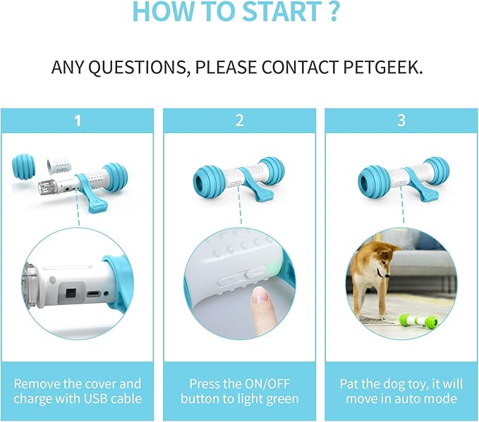 PETGEEK Interactive Dog Toys, Motion Activated Electronic Dog Toy Interactive Dog Bone Toys for Medium Large Dogs, USB Rechargeable Automatic Dog Toy for Boredom and Stimulating (Blue)