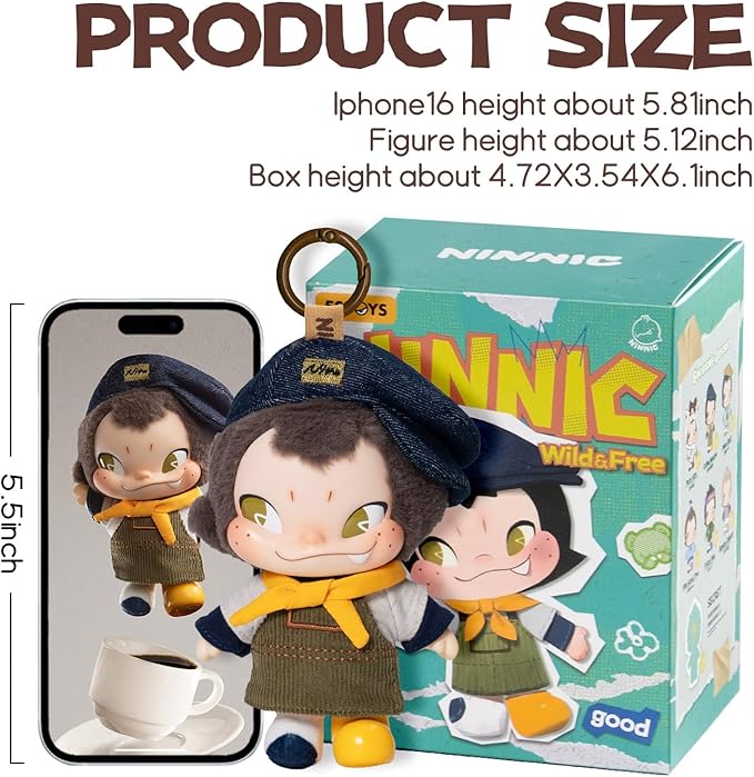 52TOYS NINNIC – Wild & Free Keychain Vinyl Face Plush Doll Collectible Toy- 5.12inch Action Figures with Soft Touch, Movable Joints, Perfect for Home Decor & Gifts