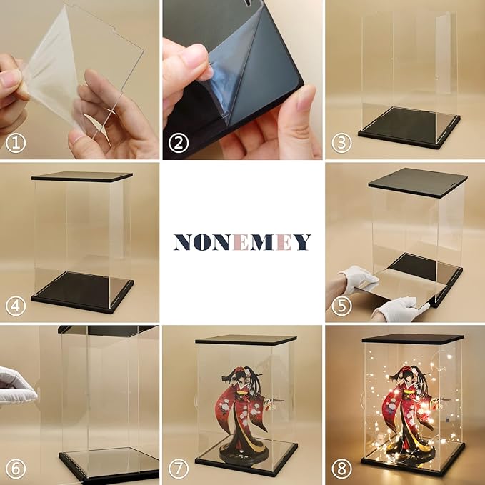 NONEMEY Clear Acrylic Display Case with Remote Control Light for Collectibles, Dustproof Model Showcase Organizer Box, Display Case for Collectibles(13.8x10x13.8inch,35x25x35cm)