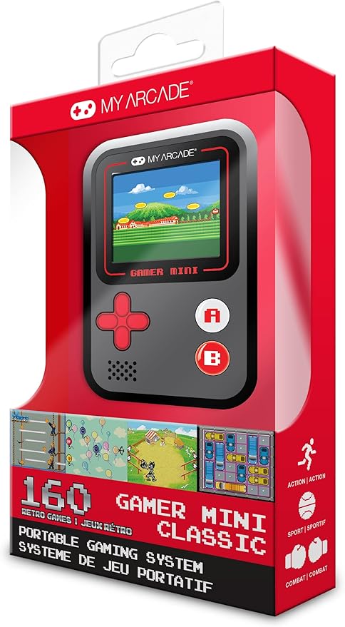 My Arcade Gamer Mini Classic-Red: Miniature Handheld Gaming System Packed with 160 Games, 1.8'' Color Display (DGUN-3925), Small