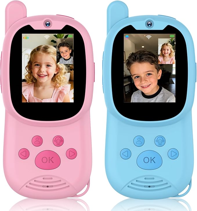 Video Walkie Talkies for Kids, Handheld 2 Pack Rechargeable Video Intercom Kids Walkies Talkies, Indoor Outdoor Toys for Family Games, Outside, Camping, Hiking for Boys Girls Ages 3-12 (Pink+Blue)