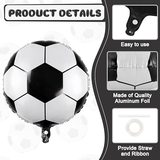 12 Pcs Soccer Balloons, 18 Inch Foil Mylar Helium Balloons for World Cup Sports Theme Birthday Decorations, Graduation Party Supplies