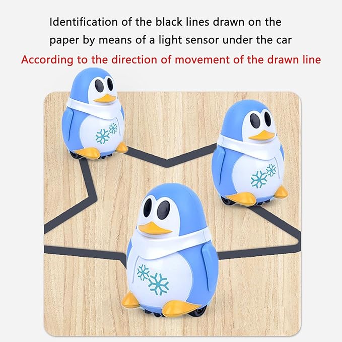 Mini Induction Robot Penguin Interactive Toys - Follow Black Lines & LED Lights - Educational Children's Gift