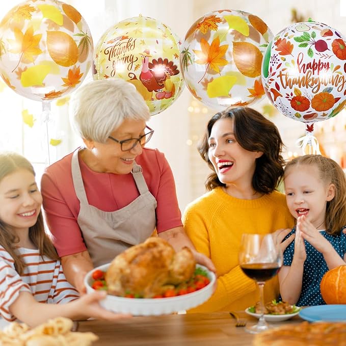 KALOR 22 Inch Thanksgiving Fall Maple Leaf Turkey Balloons, 9 Pcs Orange Large 4D Autumn Foil Balloon for Thanksgiving Party Decorations Supplies