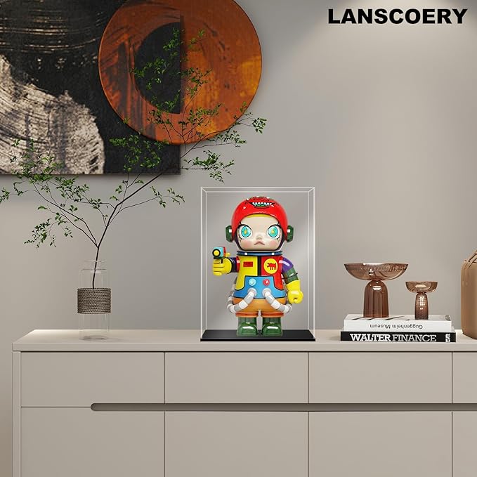 LANSCOERY Acrylic Display Case, Assemble Showcase Display Box for Collectibles, with Dustproof & Seamless Display Design, 5.9x4.7x12.6inch Black Base