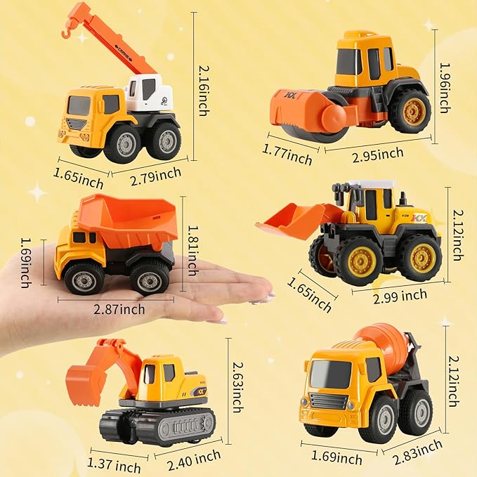 6-in-1 Mini Die Cast Alloy Construction Vehicle Set, Pull Back Toy Cars for 3 4 5 Year Old Boys Girls, Outdoor Boys Girls Toys, Ideal Gift for Birthday Party Favors & Christmas Stocking Stuffers