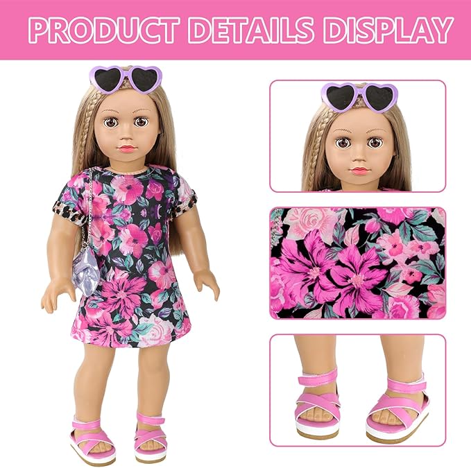 American 18 Inch Doll Makeup Accessories and Clothes,Messenger Bag Set for 18 Inch Dolls Include Sunglasses Phone Lipstick Eyelash Brush Eye Shadow Blusher Butterfly Hair Clip and Shoes