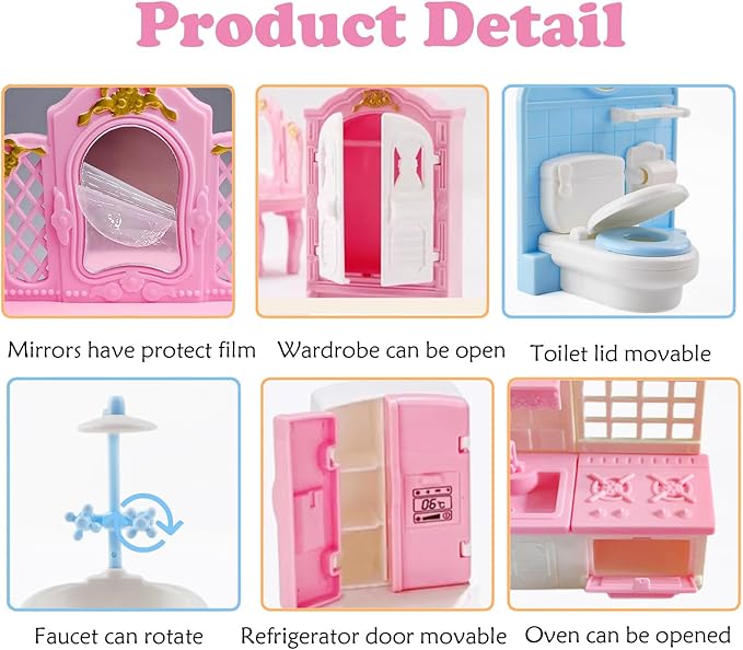 35 Pcs Dollhouse Furniture Accessories Set Mini House Furniture Small Dollhouse Miniature Furniture Play House Accessories 1:12 Tiny Kitchen Bedroom LivingRoom Bathroom Boy Girl Toddler3Y+