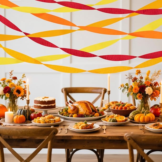 Orange Streamers Party Decorations, 8 Rolls Red Orange Yellow Crepe Paper Streamers for Thanksgiving Party Decorations, Birthday & Home Backdrop Decorations