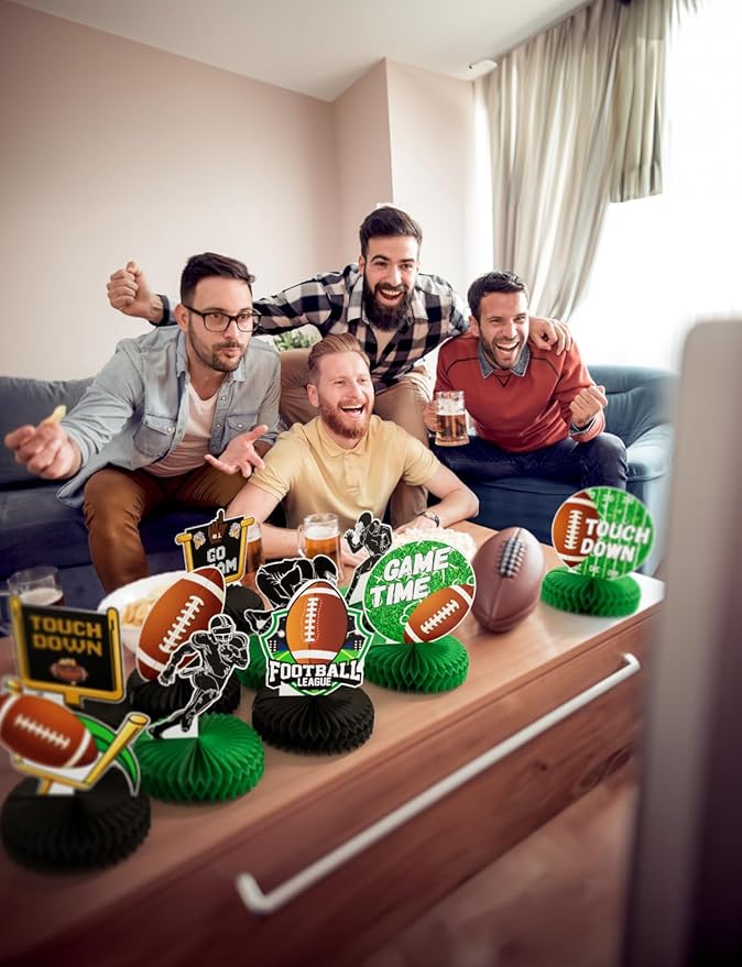 10Pcs Football Party Decorations Football Honeycomb Centerpieces,Football Centerpieces for Table Football Table Decorations Topper for Birthday Baby Shower Football Game Tailgate Party Supplies
