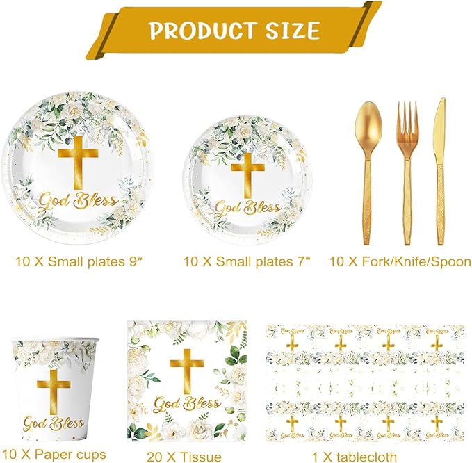 81Pcs God Bless Party Tableware Set First Communion Party Decoration,Newborn Baptism Church Birthday Party Supplies