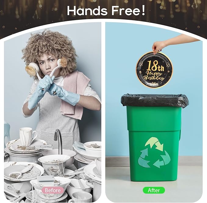 96Pcs 18th Birthday Party Decorations for Men Women Black and Gold Paper Plates and Napkins Cups 18th Birthday Party Supplies, Serves 24