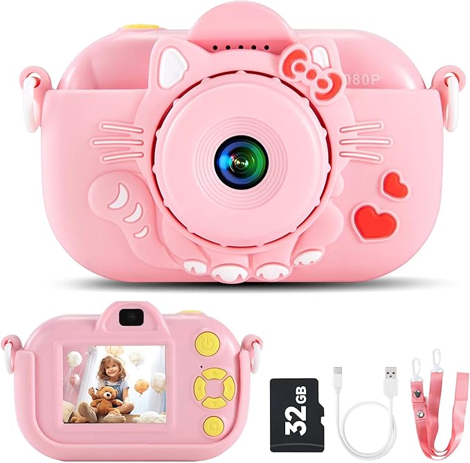 Kids Camera Selfie Video Camera for Girls Ages 3-12,32MP HD Digital Camera for Kids,Dual Lens Toddler Camera,Holiday Birthday Gifts for Boys 3 4 5 6 7 8 Years Old