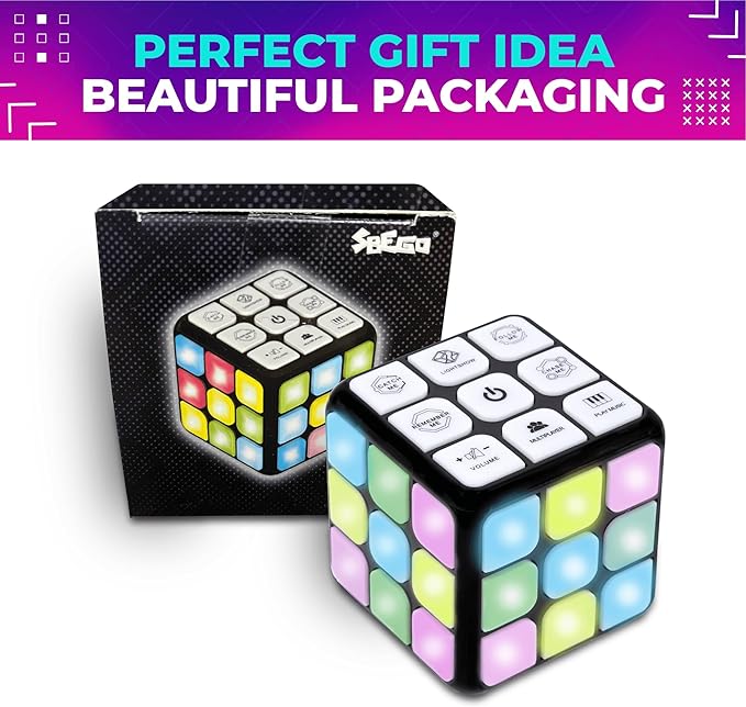 Toysery Flashing Cube Electronic Memory & Brain Game. 7-in-1 STEM and Handheld Learning. Ages 8+ Years