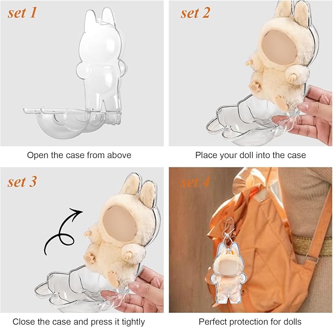 2pcs Figure Display Case for 17cm Doll, Clear Protective Cover with Detachable Keychain for Collectible Toys and Cosmetics, Blind Box Display Pouch for Travel or Home Decor