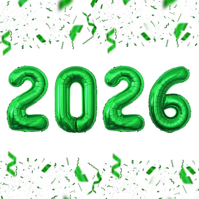 KALOR 32 Inch 2026 Green Foil Number Balloons, 2026 New Years Decorations for 2026 Happy New Year Eve and Graduations Party Supplies