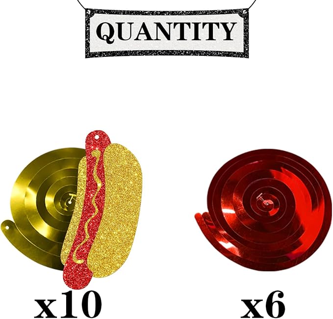 Hotdog Sign Hanging Swirl Decorations - Glitter 16 Pcs Fiesta Birthday Party Supplies - Girls Boys Birthday Party - Engagement - Wedding Streamers - Hot Dog Party Foil Swirls Ceiling Decorations