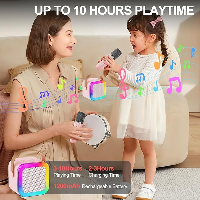 Mini Karaoke Machine for Kids & Girls with 2 Wireless Microphones, Portable Bluetooth Speaker, Christmas Birthday Gift Toy for Boys Toddlers Ages 3, 4, 5, 6, 7, 8, 9, 10, 11, 12+ Years Old (Pink - 2)