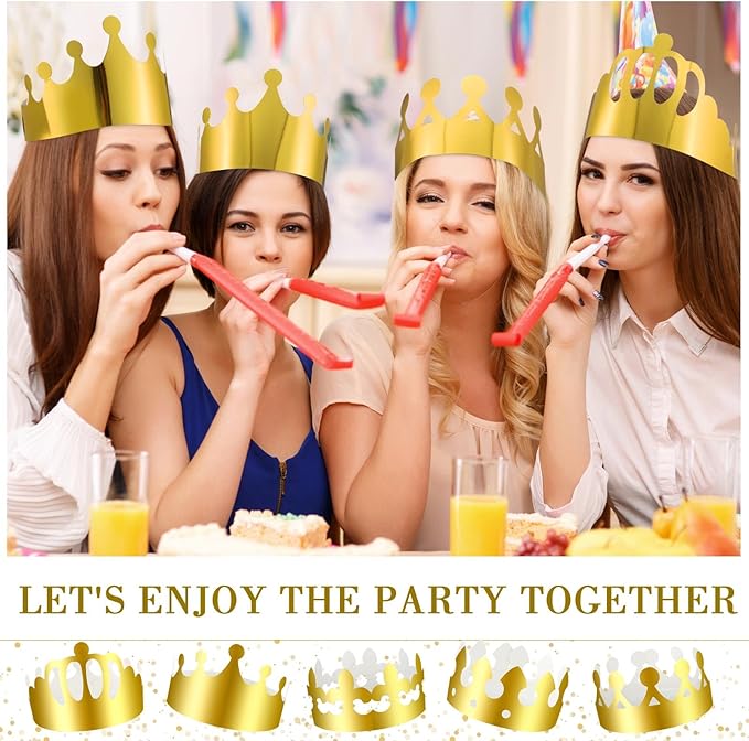 Crtiin 200 Pcs Gold Paper Crowns Bulk King Crown Princess Hats for Birthday Celebration Party Supplies