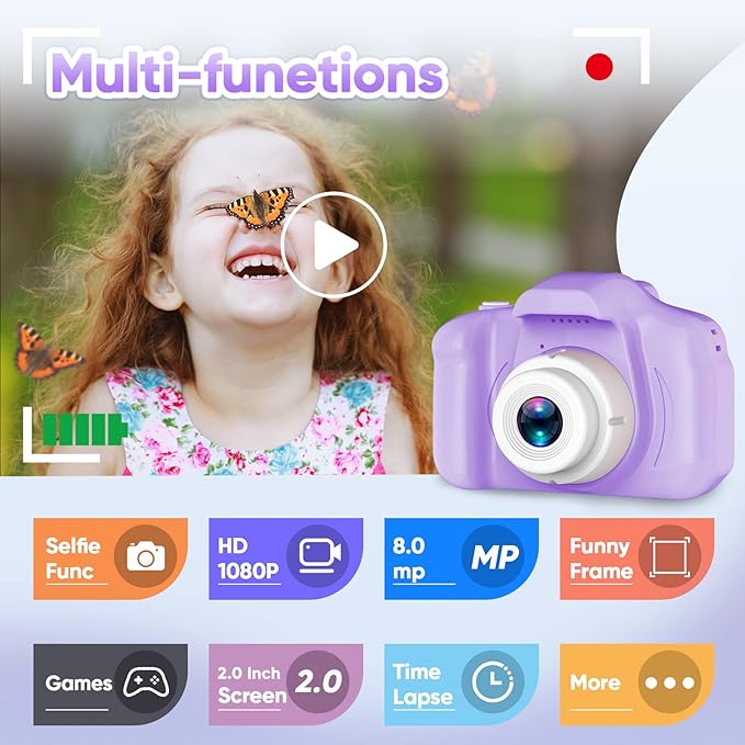 Seckton Kids Selfie Camera Christmas Birthday Gifts for Kids Age 3-10 Purple White & Kids Camera Instant Print Toddler Portable Travel Toy for 4 5 6 7 8 9 10 Year Old Boys Girls Green