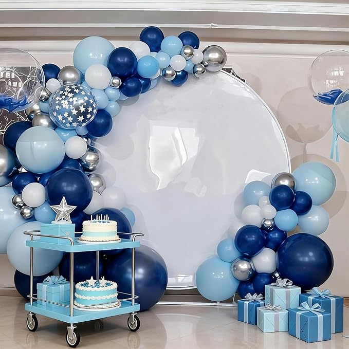 FunHot Blue Balloons, 50 Pcs Navy Blue Balloon, 12 Inch Metallic Silver Star Confetti Latex Balloons for Boy Baby Shower Men Birthday Graduation Wedding Anniversary Retirement Starry Sky Party Decor