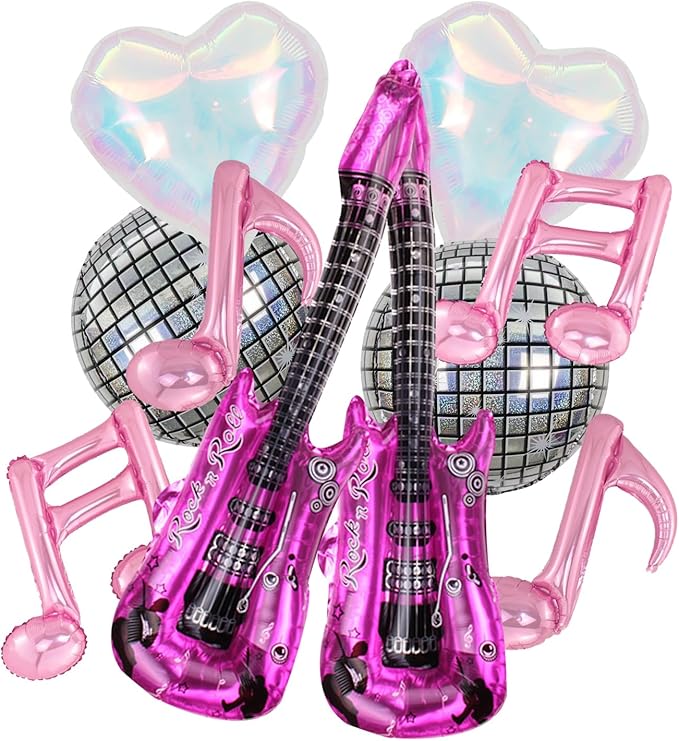 Music Party Decoration Music Note Balloon Disco Balloon Guitar Foil Balloon Concert Party Dcoration, 30inch, Pink