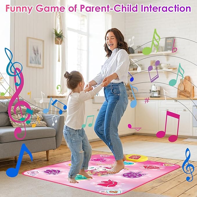 Unicorn Dance Mat Toys for 3 4-7 8 9 10-12 Year Old Girl Birthday Gifts, Pink Music Dance Pad with 6 Game Modes, Electronic Dancing Mat Toys for Girls, Adjustable Volume, LED Light