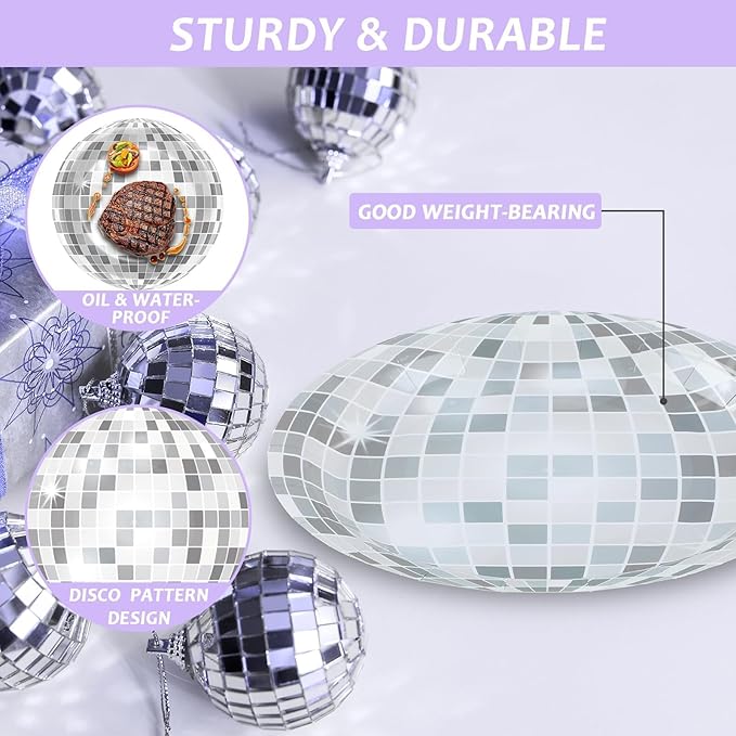 CHUNNIN 48Pcs 70s Shining Disco Ball 7" Paper Plates for Disco Decorations 70's Theme Party Plates Retro Colorful Dinner Plate for 1970s Dance Birthday Baby Shower Party Supplies