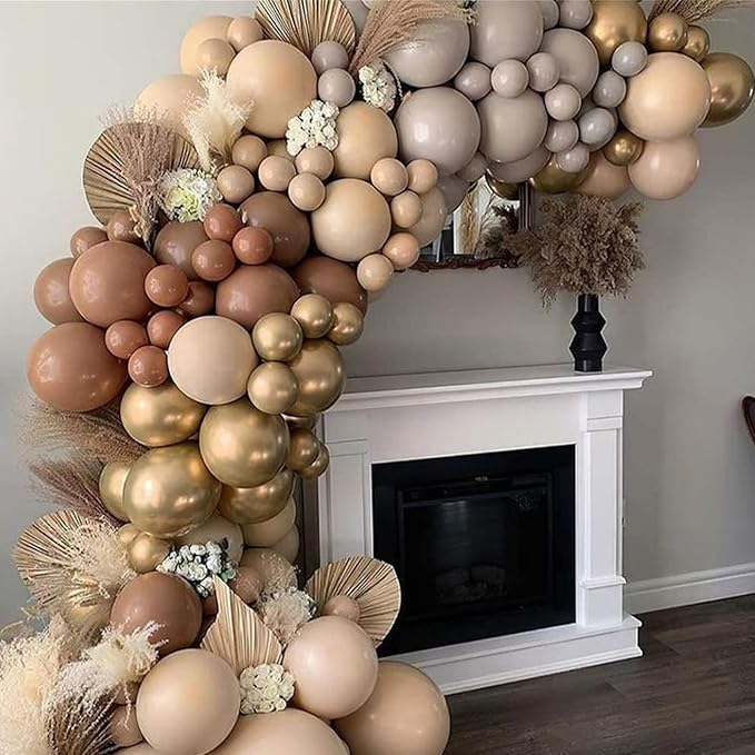 Retro Brown Cream & Metallic Sand Gold Balloons - 12 Inch, Perfect for Birthday, Baby Shower, Wedding & Boho Decorations