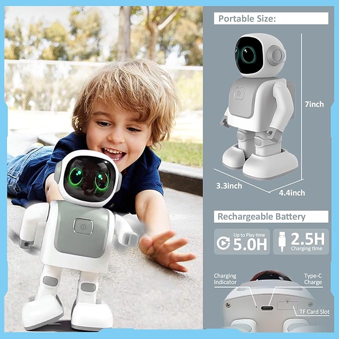 Gsou Dancing Robot Speaker Toys for Kids & Adults, Portable Dancing Bluetooth Speaker with LED Lights, Intimate Companion, Programmable Interactive Robot Toys with iOS & Android APP Remote
