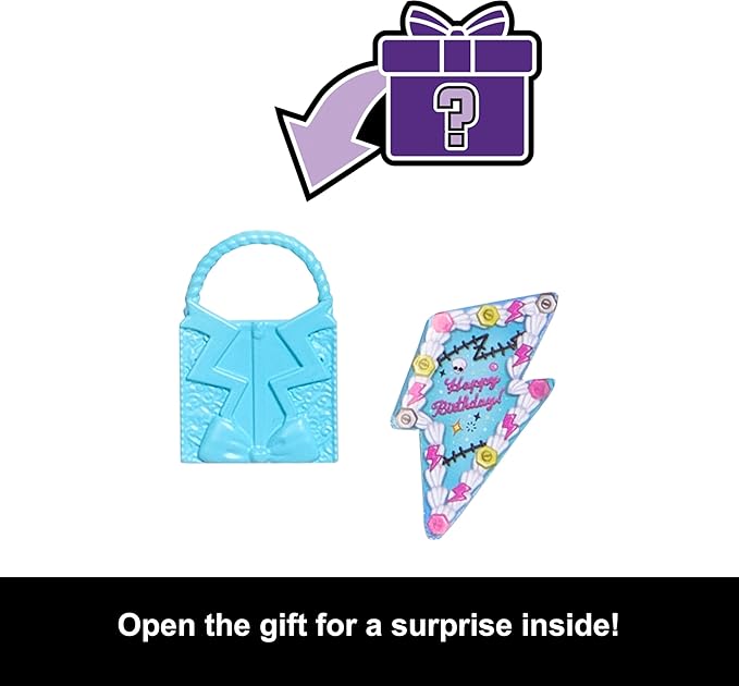 Monster High Scary Sweet Birthday Doll, Frankie Stein in Black Party Dress with Themed Accessories Like Invite, Balloon, Toy, Lipstick and More