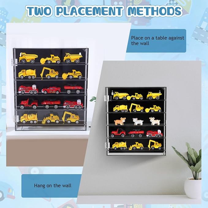 Acrylic Toy Car Storage Organizer with Compartment Display Rack for Boy Girl Transparent Showcase for Collectibles Models Figures
