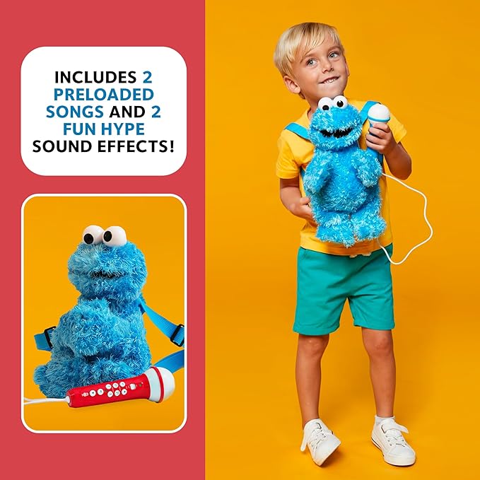 Singing Machine Karaoke Plush Sesame Street Toys (Cookie Monster Plush Toy) - Adjustable Carrying Straps - Sing-Along Built-in Real Working Microphone & Speaker with Record & Playback Function