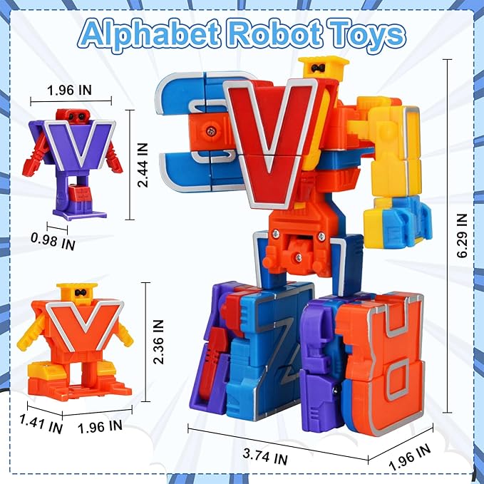 Easter Toys Gifts for 3 4 5 6 Years Old Toddler Boys Girls,26 Alphabet Robots ABC Letters Educational Learning Blocks for Kids,Alphabots Deformation STEM Fine Motor Skill Birthday Gifts for Preschool