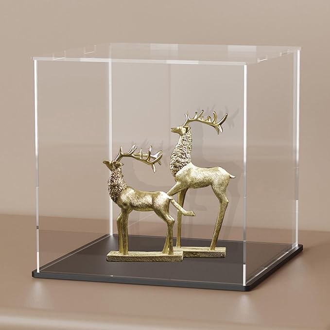 Acrylic Display Case With Black Base, 6 Inch Square Box for Showcase, Countertop Display With Lip for Collectibles, Toys, Home Organization (6x6x6 Inch)
