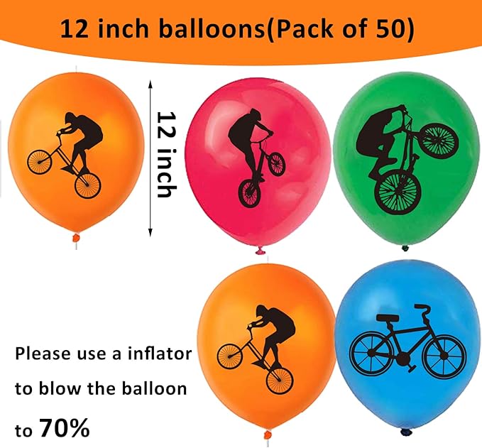 50Ct Bicycle Latex Balloons - BMX Bike Game Birthday Baby Shower Wedding First Birthday Party Supplies Decorations Favors Sports Home Outdoor Decor