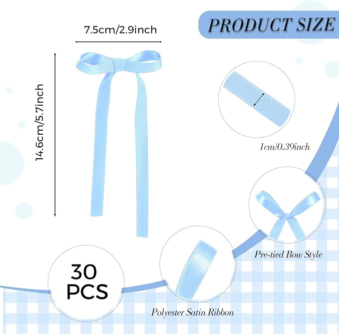 30 Pack Bow Cake Toppers Light Blue Ribbons Bows for Cake Coquette Themed Bow Cupcake Toppers Baby Blue Bow Birthday Decorations for Baby Shower Birthday Wedding Bachelorette Party Supplies