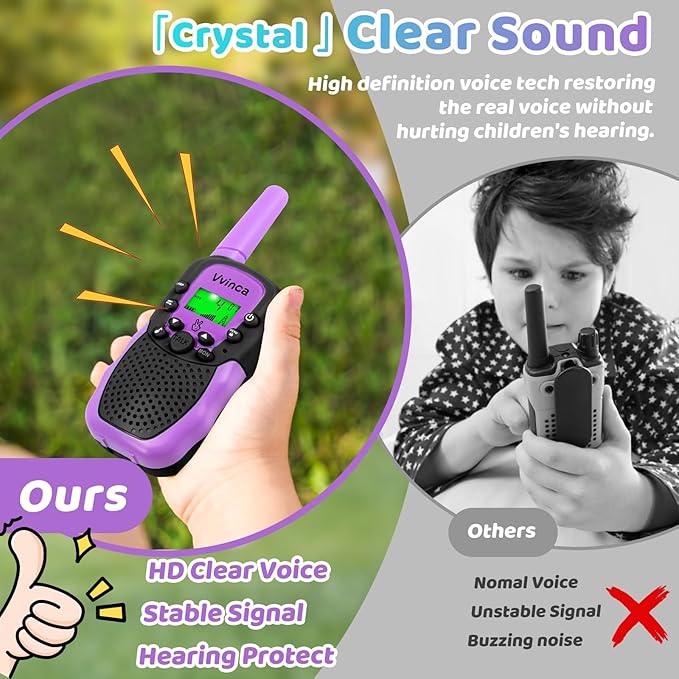 Vvinca Rechargeable Walkie Talkies for Kids 4 Pack, 5-7 Year Old Boy Toys Long Range 22 Channels 2 Way Kids Walkie Talkie with Flashlight for Camping Hiking Indoor Outdoor 3 4 5 6-12 Girl Boy Gift