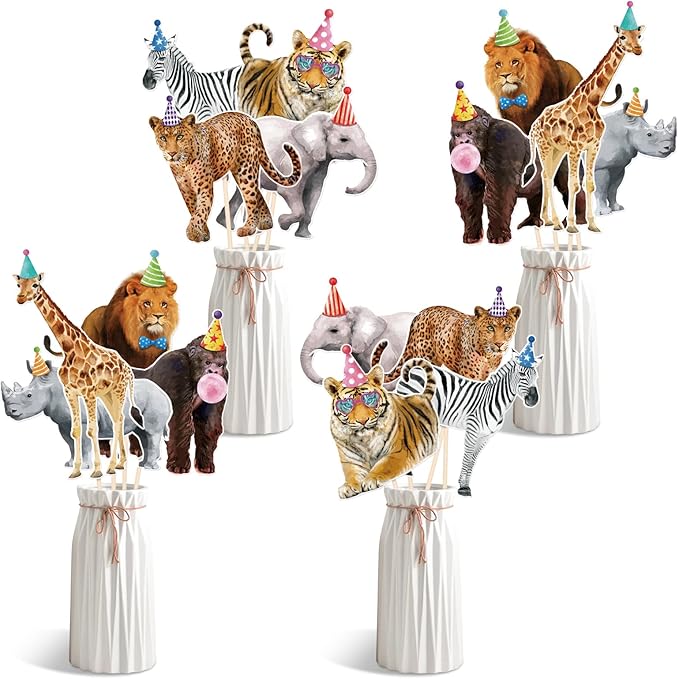 Safari Animals Party Decorations Jungle Animal Centerpiece Sticks Cutouts Table Toppers for Birthday Baby Shower Party Supplies Set of 24