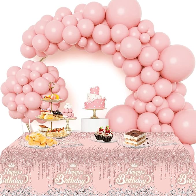 41pcs Pink and Silver Party Supplies ,include 20 dessert plate,20 Napkin and 1pcs Tablecloth,Used for Pink Glitter and Silver Birthday Party Decoration