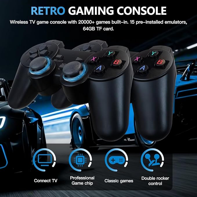 USonline911 Retro Gaming Console with 15 Built-in Emulators, Retro Game Stick 4K HDMI Output, Plug Play TV Video Gaming Stick with 20000+ Games, 2.4GHz Wireless Controller for Christmas Birthday Gift