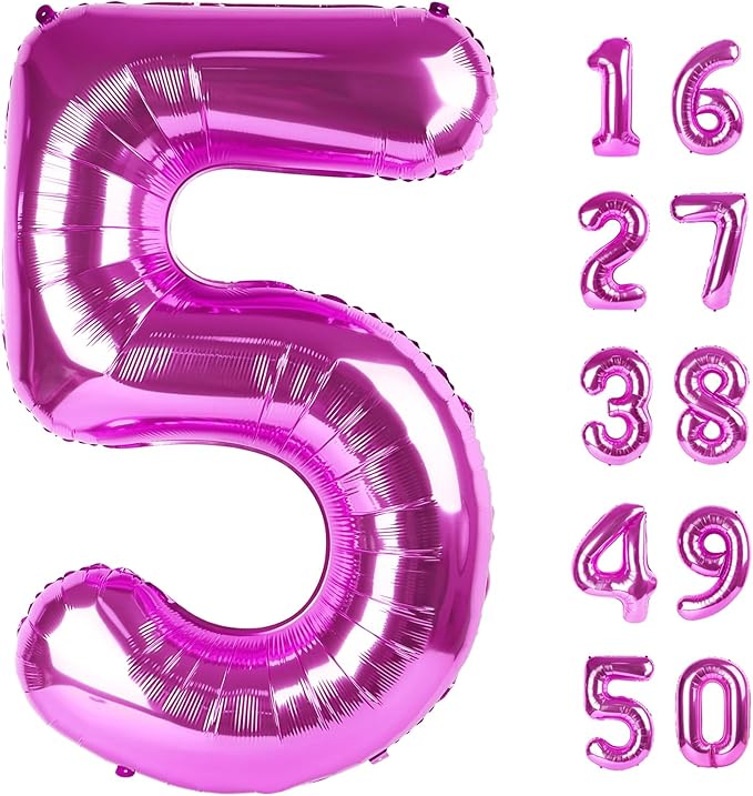 40 Inch Rose Purple Large Balloon Number 5 Balloon,Jumbo Mylar Foil Helium Balloon for 5 15 25 35 45 55 Birthday Digital Balloons for Birthday Party,Wedding Anniversary Party Decorations