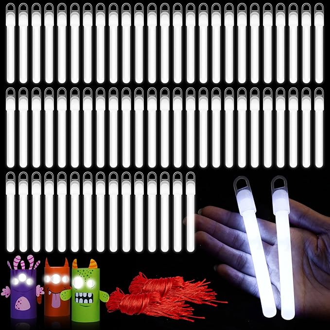 Lewtemi 50 Pack 4" or 6" Bright Glow Sticks Bulk, Glow in the Dark Party Supplies Birthday and Holidays (4 Inch,White)