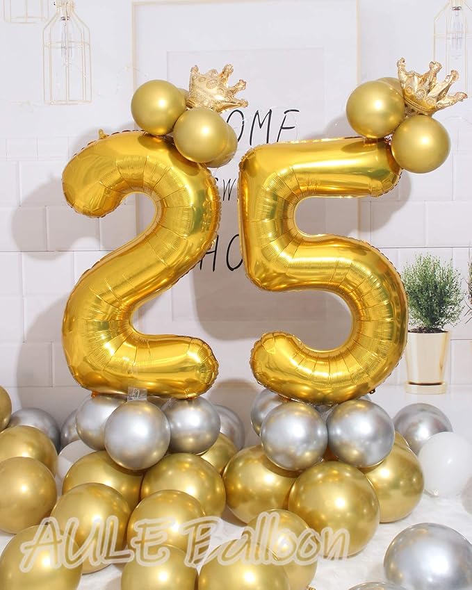 AULE 40 Inch Large 25 Number Balloons Gold, Big Foil Number Balloons, Giant Helium Happy 25th Birthday Party Decorations for Man and Women, Huge Mylar 52 Anniversary Party Supplies