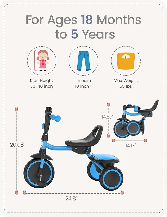 besrey Kids Tricycles Age 18 Month to 5 Years, Toddler Tricycle Kids Trikes Tricycle, Gift Toddler Tricycles for 2-5 Year Olds, Gift & Toys for Boy & Girl, Trikes for Toddlers, Light Blue