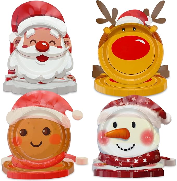 60 Pcs Christmas Plates, Including Gingerbread Santa Snowman Reindeer Plates for Merry Christmas Decorations Xmas Winter Holiday Party Supplies