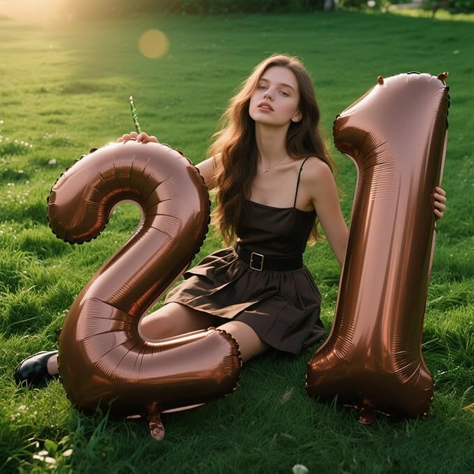 40 Inch Dark Brown Balloon Number 21,Chocolate Jumbo Mylar Foil Helium Balloon for 21th Digital Balloons for Birthday Party,Wedding Anniversary Party Decorations