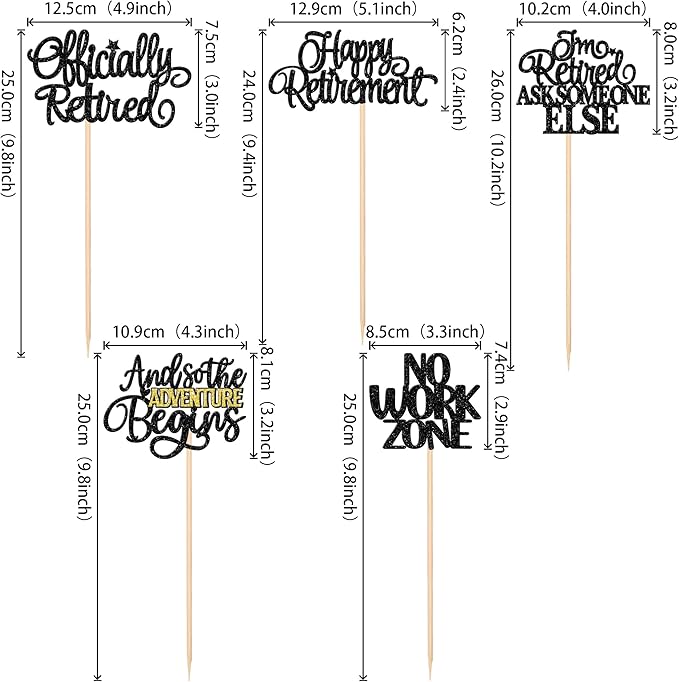 15 PCS Happy Retirement Centerpiece Sticks Officially Retired Table Flower Centerpieces Sticks No Work Zone Floral Decorations for Retirement Theme Farewell Birthday Party Centerpieces Supplies Black