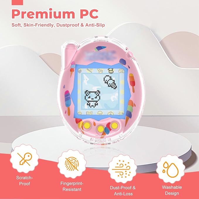 Protective Case for Tamagotchi Connection – Clear PC Hard Shell Cover for Tamagotchi Connection Electronic Pet,Waterproof Sweatproof Washable Shockproof Anti-Drop 360° Full Protection(Clear)